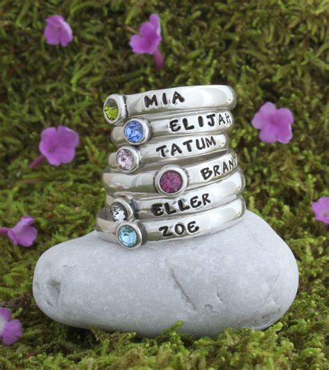 Mother's Stackable Birthstone Rings for Four Children