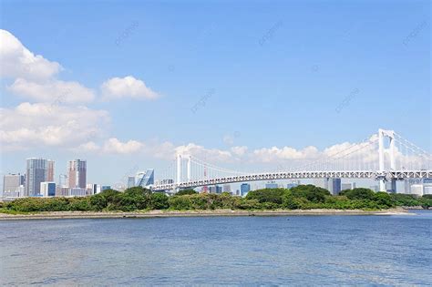 Tokyo Skyscrapers Rainbow Bridge Skyline Port Facility Photo Background And Picture For Free ...