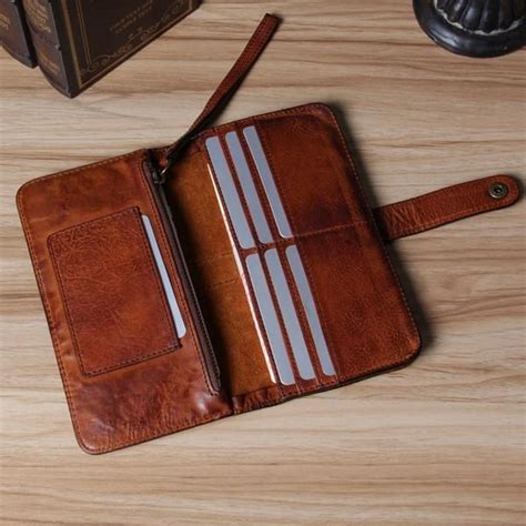 Handmade Vintage Genuine Leather Long Wallet Purse Card Holder iPhone Case 14115 - LISABAG ...