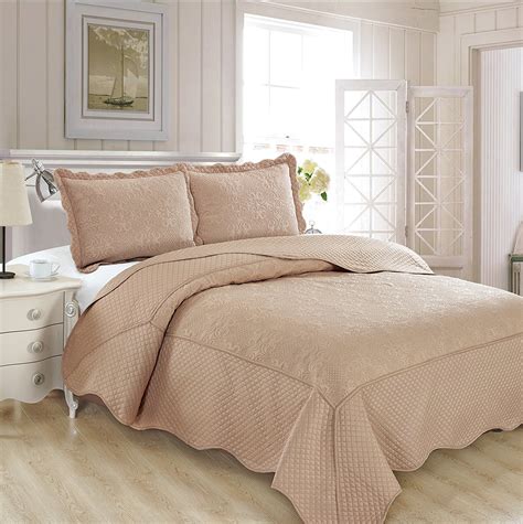 Fancy Collection 3pc Luxury Bedspread Coverlet Embossed Bed Cover Solid Taupe King /California ...