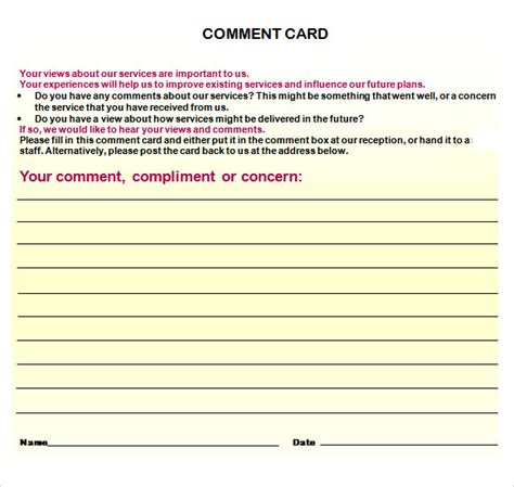 Comment Cards Template