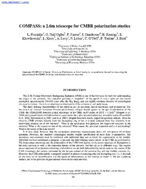 (PDF) COMPASS: a 2.6 m telescope for CMBR polarization studies | Philip Lubin - Academia.edu