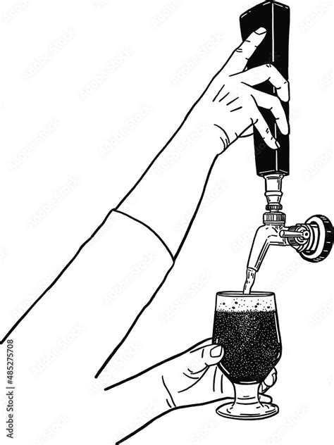 Hand pouring Lager Beer tab Hand drawn line art illustration Stock ...