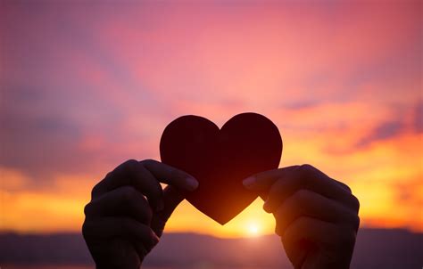 Wallpaper love, sunset, heart, hands, love, heart, sunset, romantic, purple, hands images for ...