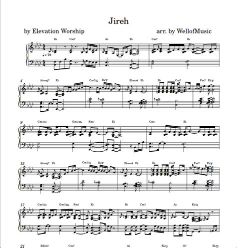 Jireh - sheet music, piano arrangement - WellofMusic