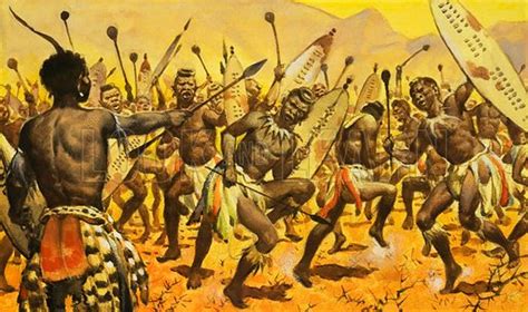 King Shaka ordering his Zulu warriors to dance on thorny … stock image ...