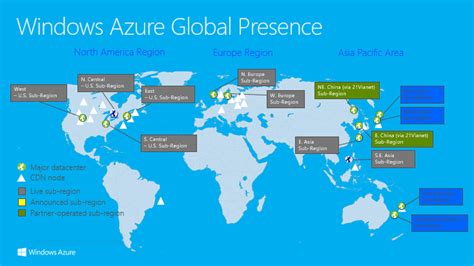 Microsoft Azure data centers (regions) and CDN nodes, as of December ...