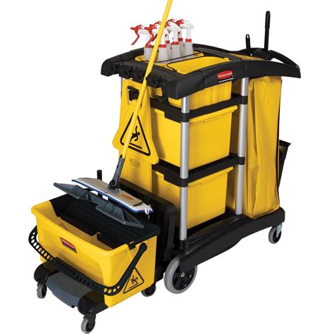 Rubbermaid FG9T7300BLA HYGEN Microfiber High Capacity Janitor Cart with ...