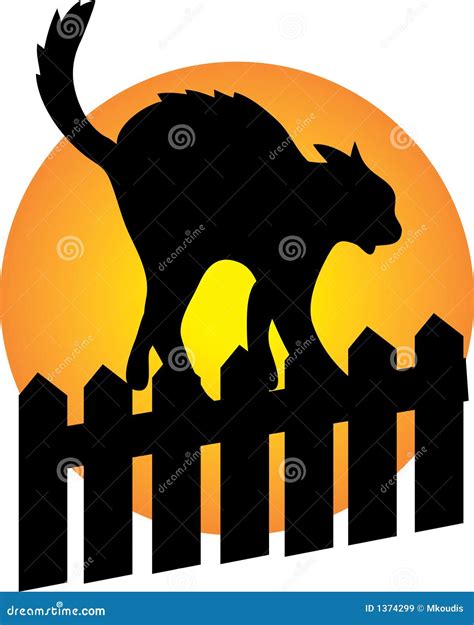 Black Cat on a fence stock vector. Illustration of animal - 1374299