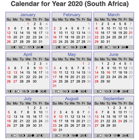 Free Printable South African Calendar Template 2020