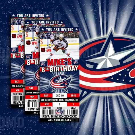 2.5×6 Columbus Blue Jackets Sports Party Invitations – Sports Invites