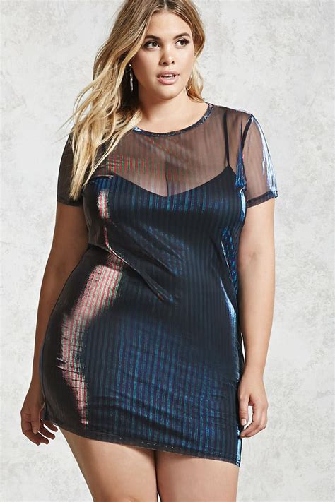 Lyst - Forever 21 Plus Size Mesh Combo Dress in Blue