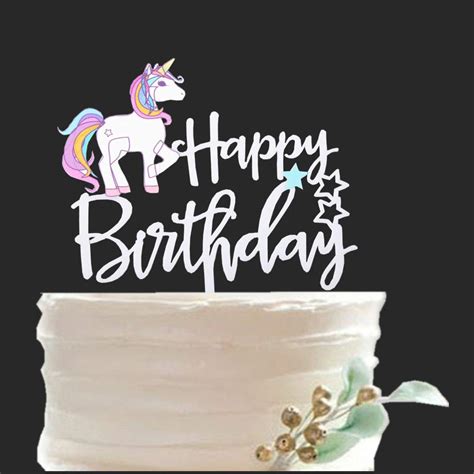 Buy Zaza Happy Birthday Cake Topper, Unicorn Happy Birthday Cupcake Topper for Kids Birthday ...