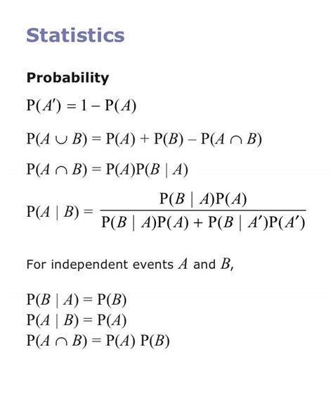 Probability Formulae - Exam Formulae Booklet