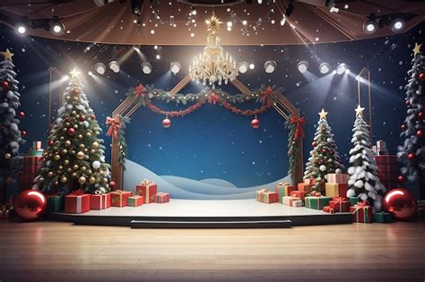 Premium AI Image | Full 3d Stereo Stage Space Christmas Package Background