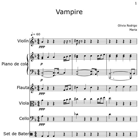 Vampire - Sheet music for Violin, Piano, Flute, Viola, Cello, Drum Set