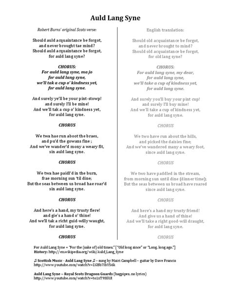 Auld Lang Syne - Lyrics in Scots and English | Robert Burns | Scotland ...