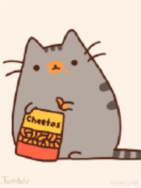 Pin en Pusheen cat eating cheese puffs