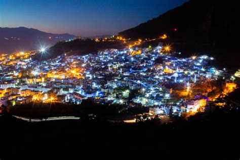 Cityscape of the Blue City Chefchaouen by Night Stock Image - Image of landscape, moroccan ...