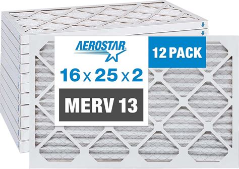 Aerostar 16x25x2 MERV 13 Pleated Air Filter, AC Furnace Air Filter, 12 ...