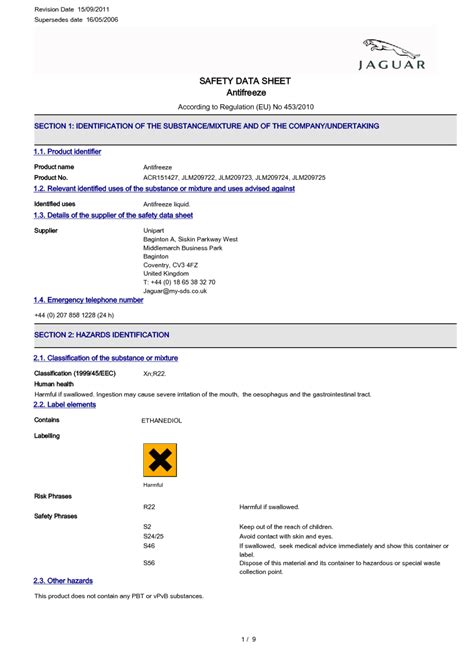 Antifreeze MSDS Download