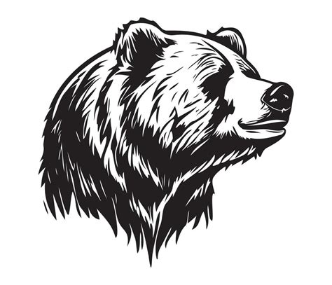 Grizzly bear Face, Silhouettes Grizzly bear Face, black and white Grizzly bear vector 23168056 ...