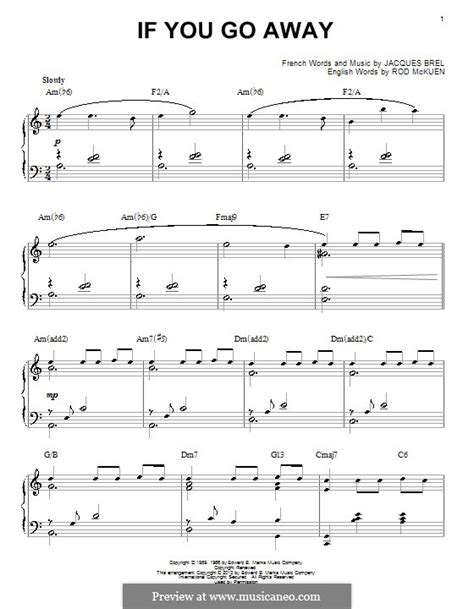 If You Go Away by J. Brel - sheet music on MusicaNeo