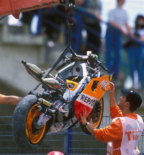 Mick Doohan`s Repsol Honda after his career-ending accident at the 1999 Spanish Grand Prix ...