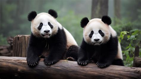 Pairing Pair Of Pandas Sitting On A Log Backgrounds | JPG Free Download - Pikbest