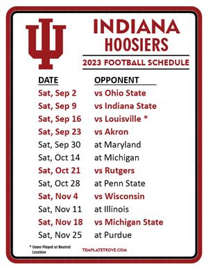 Printable 2023 Indiana Hoosiers Football Schedule