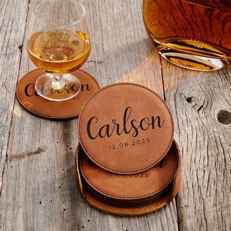 Six 6 Leather Coasters Set Personalized Coasters Drink - Etsy