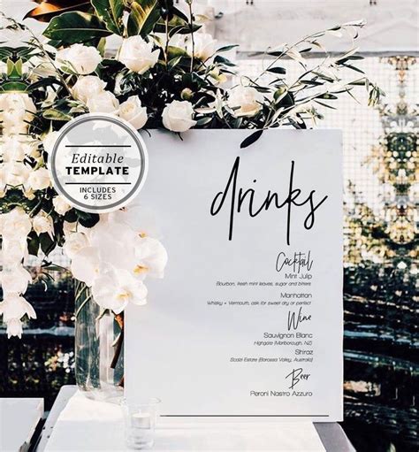 Wedding Drink Menu Template