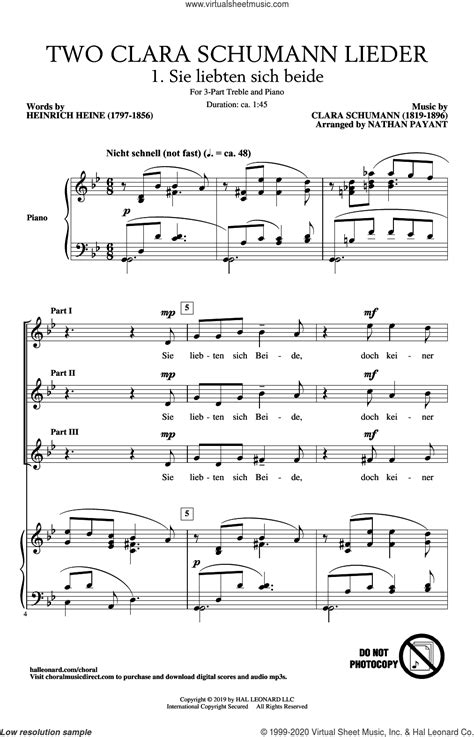 Two Clara Schumann Lieder (arr. Nathan Payant) sheet music for choir ...