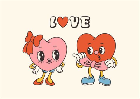 Retro Groovy Valentine's day characters with slogans about love. Trendy ...