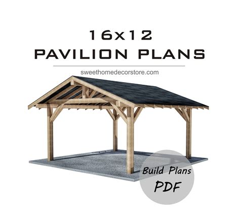 Diy 16 X 12 Gable Pavilion Plans in Pdf. Carport Plans. Wooden | Etsy UK