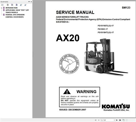 Komatsu Forklift FG10,15,18(C)(T)-17 (AX20) Service Operation ...