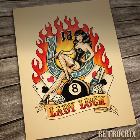 Lady Luck Tattoo Print. Old School Tattoo. - Etsy | Luck tattoo ...