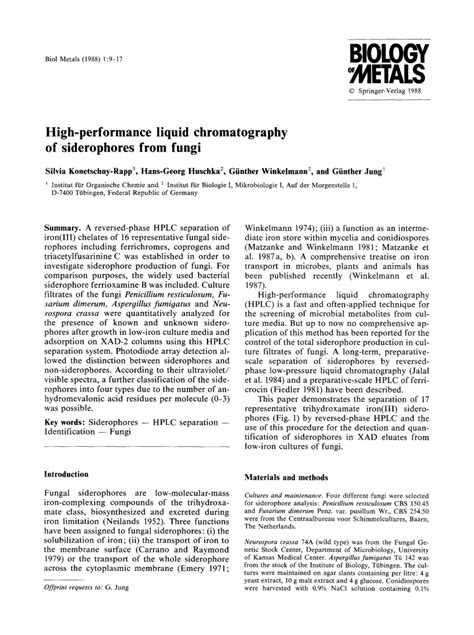 (PDF) High-performance liquid chromatography of siderophores from fungi