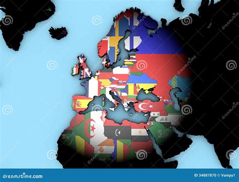 Europe World Map With Flags Stock Photo - Image: 34887870