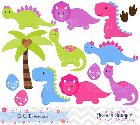 INSTANT DOWNLOAD Girls Dinosaur Clipart Dinosaurs for girls | Etsy