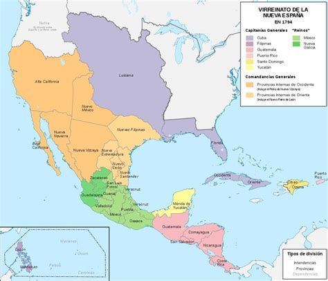 Mapa político del Virreinato de la Nueva España (1794) en su época de ...