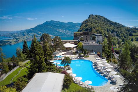 Burgenstock Hotel & Alpine Spa – Obburgen, Switzerland – Pool Aerial View – TRAVOH