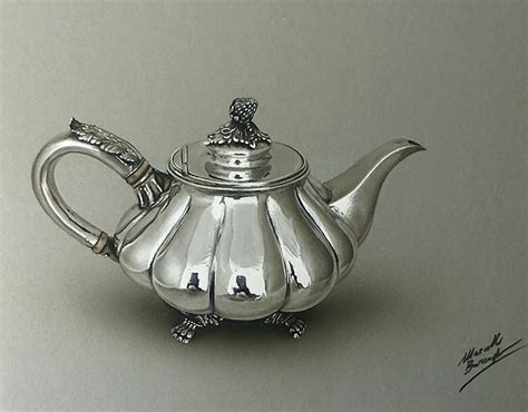 Hyper-realistic drawing of a silver teapot, it took me 5 hours ...