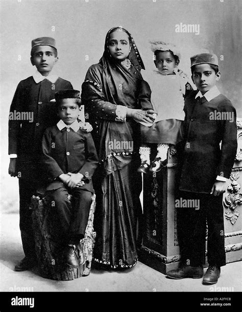 Kasturba Gandhi wife of Mahatma Gandhi with her four sons in South ...