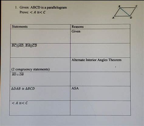 Solved 1. Given: ABCD is a parallelogram Prove: | Chegg.com