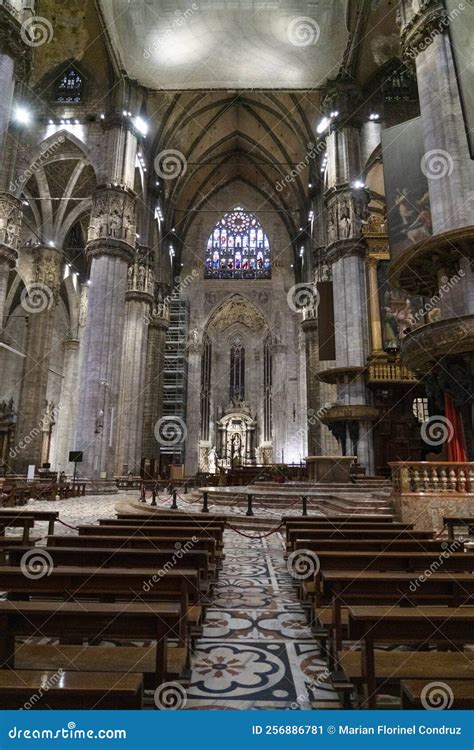 Architectural Details with the Interior of the Milan Duomo Editorial ...