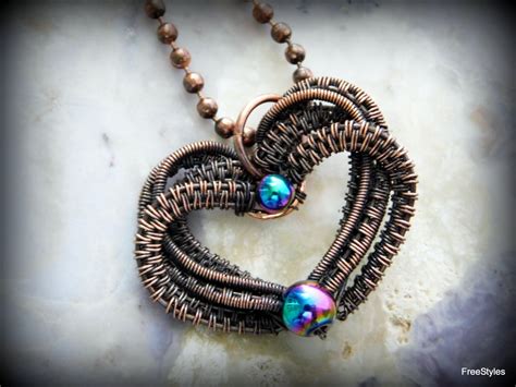 Wire wrapped copper heart necklace Wire woven heart necklace