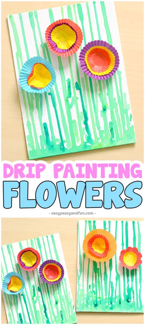 Drip Painting Flowers - Spring Art Idea for Kindergarten - Easy Peasy ...