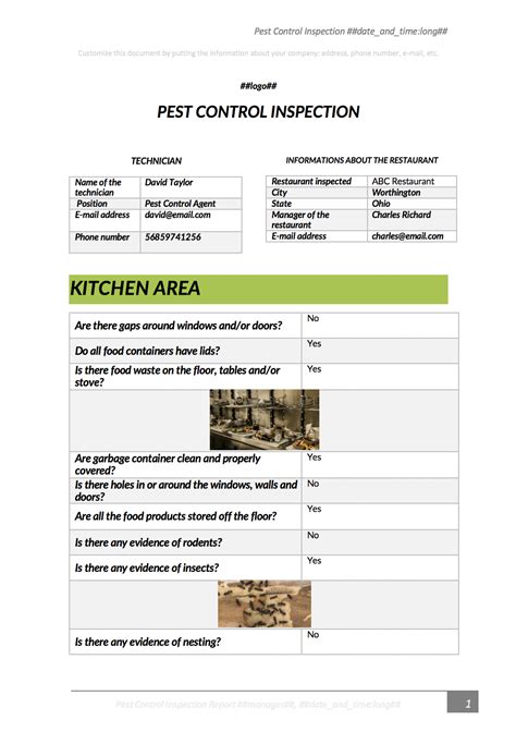 Pest Control Inspection Report Template – Atlanticcityaquarium.com