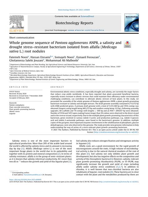 (PDF) Whole genome sequence of Pantoea agglomerans ANP8, a salinity and ...